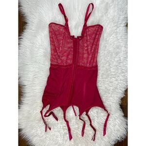 Coquette‎ Women's Size S Red Floral Lace Boned Hook and Loop Lace Up Corset *